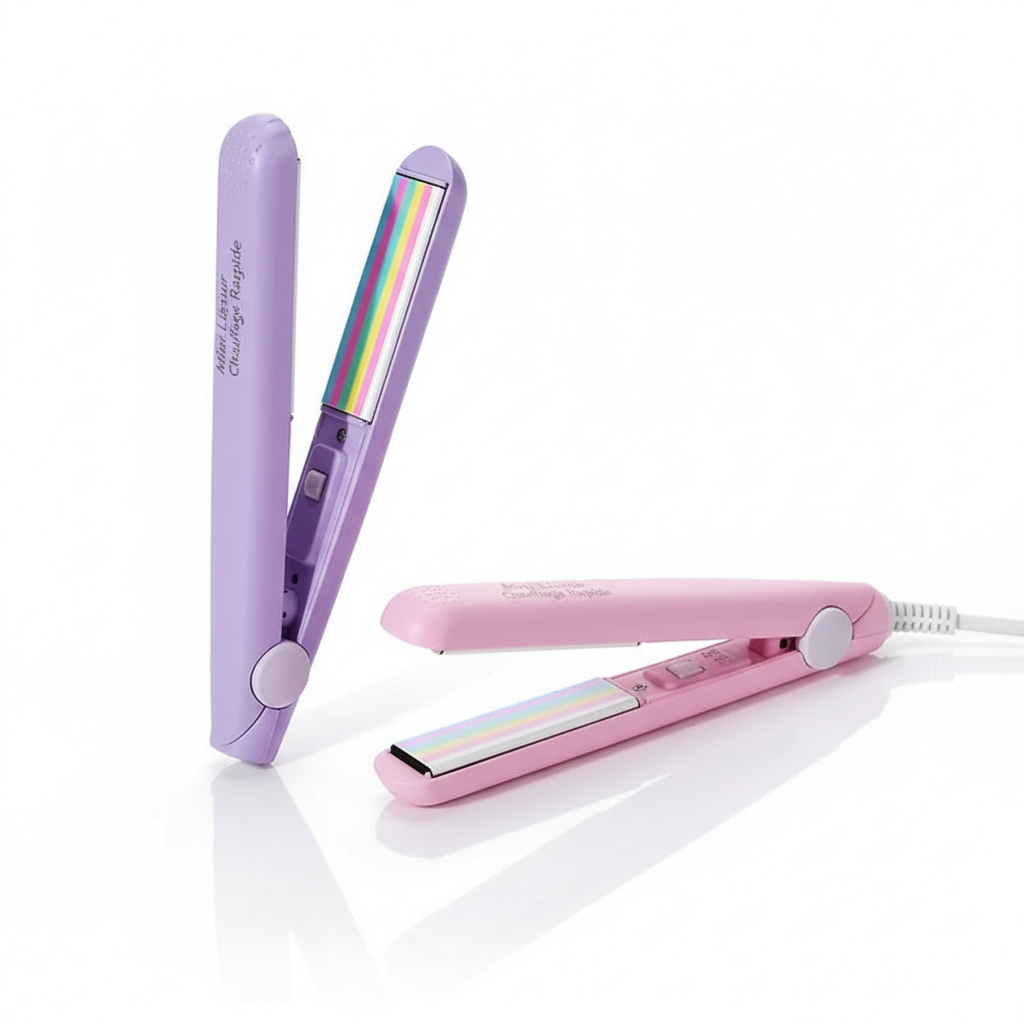 EU Plug Mini Fast Heating Hair Straightener - Multicolor Clamp, Dual Use for Straightening & Curling Hair, Fringe/Bangs Styling